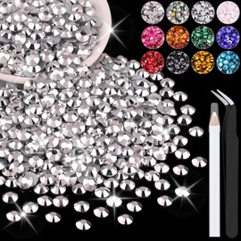 2500PCS 5mm Resin Rhinestones in Bulk (Silver), Bedazzling Flatback Crystals for Crafts DIY Nail Decoration, Gems Charms for Tumbler Shoes Clothing Fabric with Pickup Pen and Tweezers