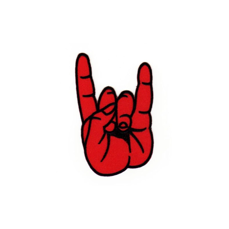 Heavy Metal Hand Red Rocker Devil Horn Iron-On Patch Size