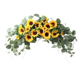 WYSRJ Artificial Sunflower Swag with Eucalyptus, 29.5 Inch Decorative Swag Floral with Sunflowers Wedding Arch Decor Fake Floral Wreath for Door Wedding Party Garden