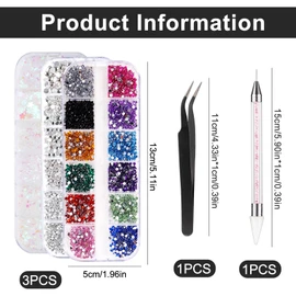 Glitzersteine Nägel, 4200 Stück Strasssteine Nägel, Nagel Steine, Rhinestones, mit Pinzette für Faschingsdeko Nagelkunst DIY Basteln Geschenk Dekoration(Mehrfarbig)