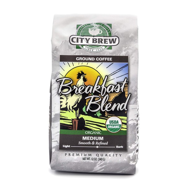 Café City Brew, mezcla de desayuno, tostado medio, café molido, bolsa de 12 onzas, certificado orgánico USDA