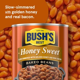 BUSH'S BEST 16 oz Canned Honey Sweet Baked Beans, Source of Plant Based Protein and Fiber, Low Fat, Gluten Free, (Pack of 12)