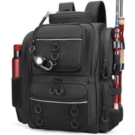 Kelokeli Fishing Backpack with Rod Holder Lightweight Water Resistant Tackle Backpack for Freshwater or Saltwater Large Storage High-Performance Fishing Bag