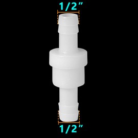 Feelers 1/2" (12MM) One Way Inline Check Valve Non-Return One-Way Air Water Gas Check Valve Ozone Resistance PVDF, Pack of 1