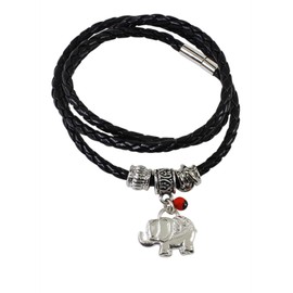 Peruvian Gift Elephant Charm Leather Bracelet/Necklace for Women - Meaningful Good Luck, Prosperity, Love, Happiness Huayruro Red Seeds, Elephant Gift Charm - Eco Jewelry by Evelyn Brooks
