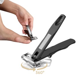 Strapazierfähiger 360° drehbarer Nagelknipser für Senioren, Fingernagelknipser mit langem Griff für Männer und Frauen, ergonomischer Zehennagelknipser mit EZ-Griff für dicke Nägel(COLOR:Schwarz)
