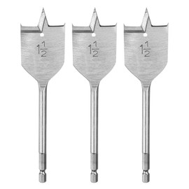 HARFINGTON 3Pcs Spade Drill Bit 1-1/2" Paddle Flat Bits Wood Hole Cutter with Quick Change 1/4 Inch Hex Shank for Woodworking Fiberglass, Silver Tone