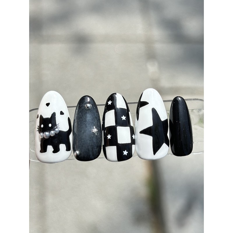 ⬛Kitchen Nail King⬛ Star Cat Handmade Nail Tips - Short