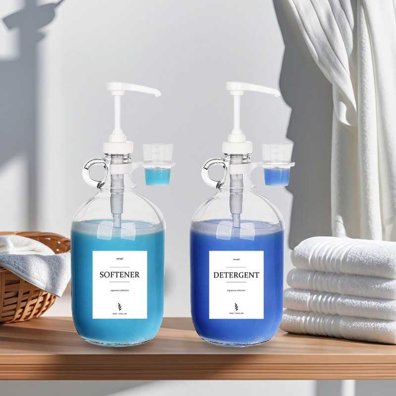 2 Pcs Glass Liquid Laundry Detergent Dispenser with Cup Holders,
