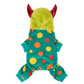 Fitwarm Disfraz de monstruo de perro de Devil Horns, disfraces divertidos para perros pequeños, niño y niña, traje de mascota, azul azulado, verde lima, rojo, talla L