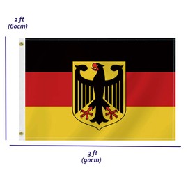 2×3 FT German Flag,Medium 60×90 CM Germany Eagle Arm of Coat Outdoor Banner,100D Deutschland Hawk Decor,Doube Side Printing For Patio Garden With Brass Gromment