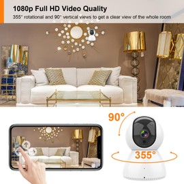 ANTELA Indoor Surveillance Camera, 2.4GHz/5GHz, 1080P WiFi Indoor Camera, 355°/90°, 2-Way Audio, IR Night Vision, Motion Detection, Compatible with Alexa/Google Home (2pcs)