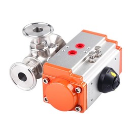 25mm 304 Stainless Steel Sanitary Pneumatic Ball Valve 3 Way Tri Clamp Ferrule Type Ball Valves With Double Acting Cylinder(L Type)