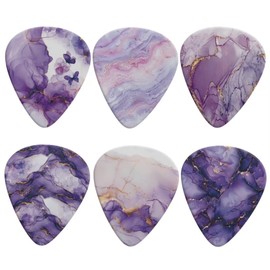 Jeiento - Juego de 6 púas de guitarra con temática de mármol morado, accesorios de guitarra, púas pesadas para guitarras acústicas, eléctricas y de bajo, protector de yemas de los dedos para mujeres