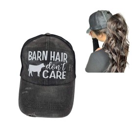 IGYS Live Stock Animals Trucker Hats Stock Show Women's Ponytail Style Hats Barn Life Farm Life Hats (BARN-Hair-Heifer-BK), One Size