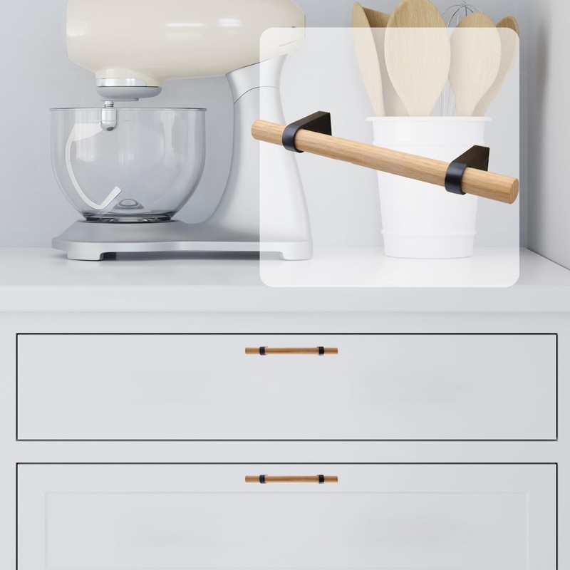 Mcredy Cabinet Handles Wood Black Drawer Pulls Knobs 3.78" Hole