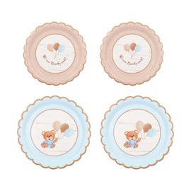 GUEDKIKL 40 Pcs Bear Baby Decorations Plates, Disposable Bear Dishware Plate Sets, 7/9 Inches Paper Plates Birthday Party Supplies for Boy Girl Baby
