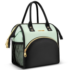 Lunch Bag Women Insulated Lunch Box Wide-Open Lunch Tote Bag Large Drinks Holder Durable Nylon Thermal Snacks Organizer for Men Adults Work Picnic Hiking Beach Fishing, Lake Green + Black