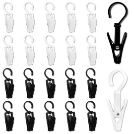 20 Pcs Strong Plastic Swivel Laundry Hooks Clips - Super Strong Hanger for Wardrobe, Boot, Hat, Curtain, Socks, Sheets, Beach Towel (Black, White)