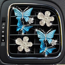 4 Pcs Bling Butterfly and Silver Daisy Car Air Fresheners Vent Clips Diffuser Vent Clip Rhinestone Diamond Decoration Car Interior Decor Cute Accessories for Women, Automotive Air Fresheners (Blue, 2)
