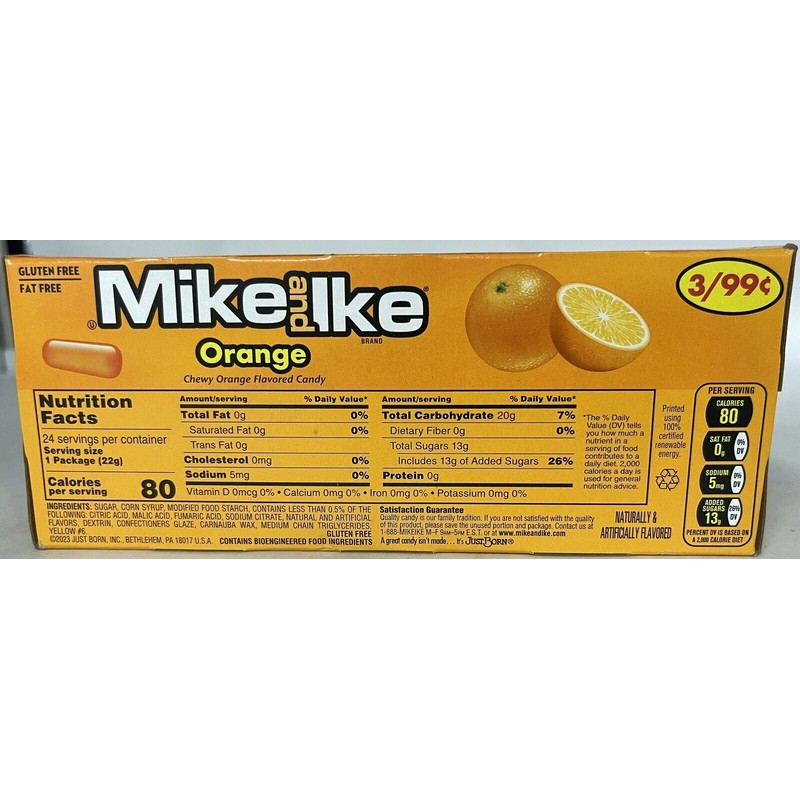 Mike and Ike Orange Flavored Chewy Candy Box 24 Count