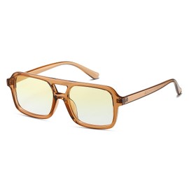 ailov 70s Retro Sunglasses for Mens Womens Classic Double Bridge Rectangle Glasses Vintage Square Aviators A8282 (Brown)