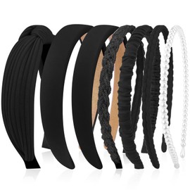 Kotkiddy Set of 7 Women's Headbands, Various Models, Pearl Headbands, Plastic Headband, Headbands, Hair Band for Girls and Women (Black)