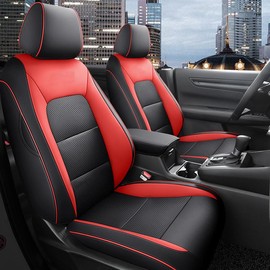 CocheFamilia Custom Fit CRV Seat Covers for Select Honda CRV 2023 2024 2025- Full Set,Leather (Black with red Trim, 2023-2025 CRV EX,EXL,LX,Sport,Hybrid)