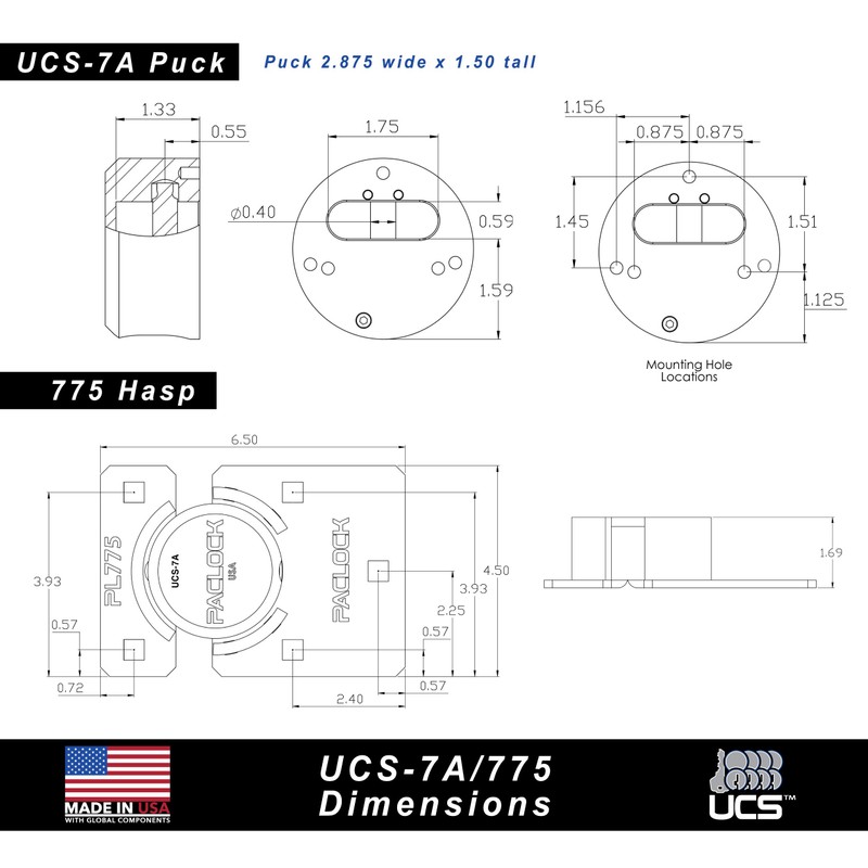 PACLOCK's UCS-7A/775 Hasp and Puck Combo Kit, Buy American Act