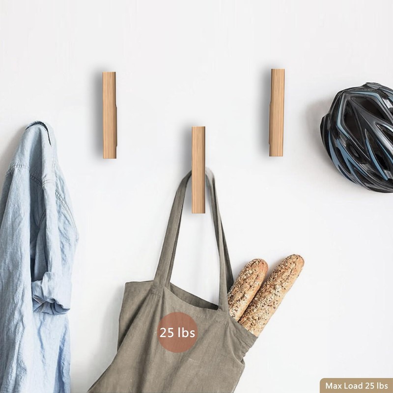 FCOWK Wall Hooks 4 Pack Coat Hooks Mounted Natural Wood