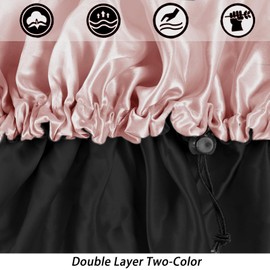 Satin Bonnet Silk Bonnet for Curly Hair Bonnet Braid Bonnet for Sleeping Bonnets for Women Large Double-Layer Adjustable(Blush Pink)