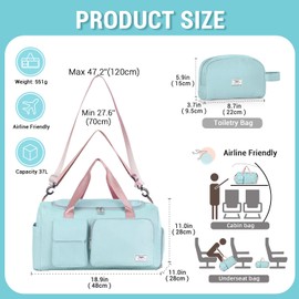 FIORETTO Womens Mens Sports Gym Bag Duffle Bag with Shoes Compartment, Weekend Travel Bag Overnight Bag for Women, Foldable Water Resistant Holdall Hospital Bag for Swimming with Toiletry Bag Green