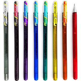 Pentel Hybrid - Dual Metallic Pens - Liquid Gel Rollerball Pens - K110 - Set of 8 Colours
