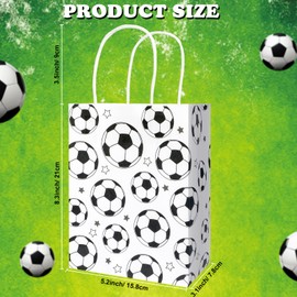 Qpout Qpout 12 Pack Soccer Party Bags With Handles, 6pcs Green Soccer Party Gifts Bags 6pcs White Soccer Party Treat Bags, Soccer Party Paper Bags for Kids Party, Soccer Candy Goodie Bags for Boys