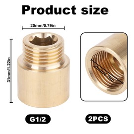 2pcs Brass G1/2 Male to Female, 0.79 Inch Shower Head Arm Connector Plumbing Shower Head Extension Arm Hose Adapter for Connecting Bathroom Supplies