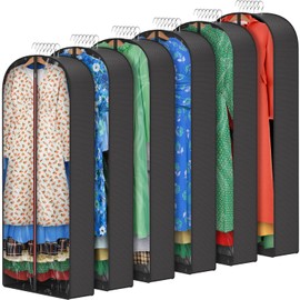 MONOMARK 60" Dress Bags for Gowns Long, Garment Bags for Hanging Clothes, 6.5" Gussetes Dress Garment Bag, Clear Foldable Long Dress Bag for Closet Storage and Travel, 6 Pack
