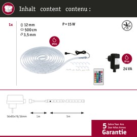 Paulmann 78892 LED Strip SimpLED Outdoor 5 m IP65 24LEDs/m RGB incl. 1 x 13 Watt Dimmable Light Strip Transparent Plastic Clear