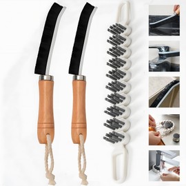 Kesttenn Crevice Cleaning Brush Set,2-Piece Wooden Handle Brushes & and 1Pcs Flexible Scrubber for Gaps, Windows, Grout Lines,Professional Cleaning Tools for Home & Kitchen