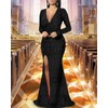 Women's Sexy Long Sleeve Sparkly Maxi Dress V Neck High