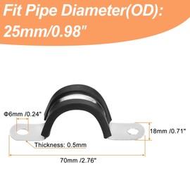 LEPEVNEY 25mm Pipe Clamps Rubber-Cushioned Stainless Steel U-Clamps for Pipes, Cables & Tubes 12-Pack