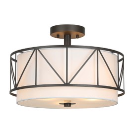 XiNBEi Lighting 16 inch Semi Flush Mount Ceiling Light Fixture with Metal Cage, Modern Drum Light Fixture for Bedroom Kitchen Ceiling Light Fixture for Dining Room XB-SF330-DB