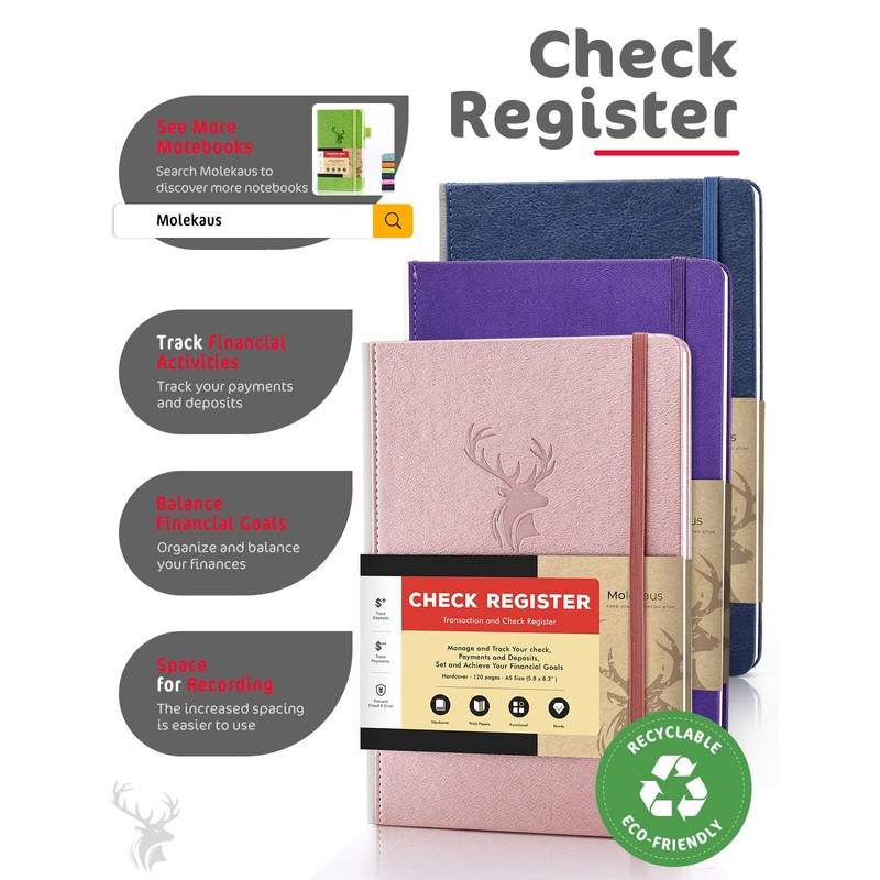 molekaus Check Registers for Personal Checkbook A5, 5.8" x 8.3"