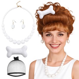 ANOGOL Orange Curly Wig for Women Orange Housewife Cosplay Wigs with Bun