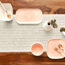 Solino Home Linen Stripe Table Runner 48 Inch - Ivory and Black, 100% Pure Linen Small Table Runner 14 x 48 Inch Ideal for Dresser and Coffee Tables - Pinstripe, Spring, Mothers Day, Easter