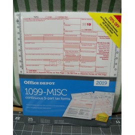 Office Depot 1099-Misc Continuous 5 Part Tax Forms 2019 25 Count USA Tax Staples