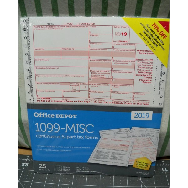 Office Depot 1099-Misc Continuous 5 Part Tax Forms 2019 25