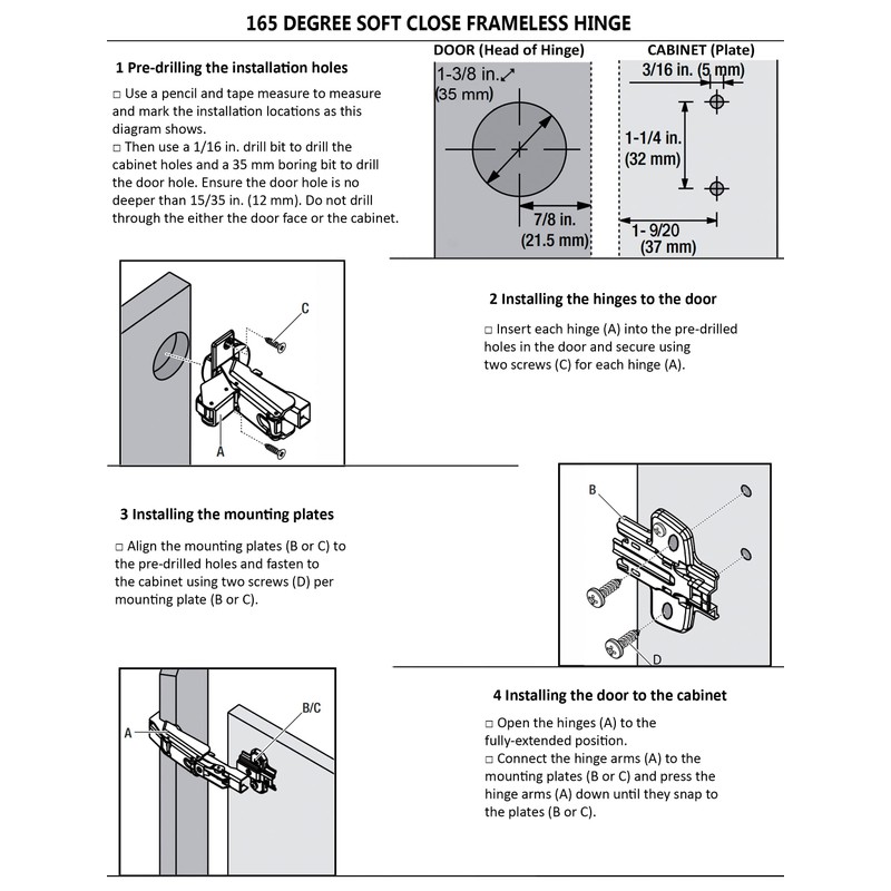 Berta (4 Pack) 165 Degree Lazy Susan Hinge, Framless, Clip