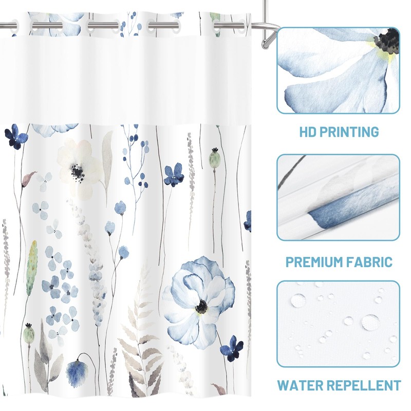 WITHLOC No Hook Shower Curtain with Snap in Liner -