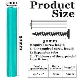 Lineshading 500pcs Expanding Plastic Screw Anchors 1/4" Hole Green Plastic Anchors for Concrete Tile Cement Bolt Expansion Tube for #10,11,12 Screws, Fix to Wall Drywall or Other Surface (2")