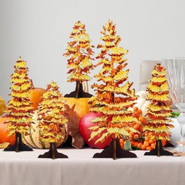 Zzbakress 5 Pcs Fall Decor Gold Fall Mantel Decor Wooden Free Standing Fall Trees Art Rustic Fall Decorations for Home Thanksgiving Decor Fall Trees Centerpiece for Table Shelf Mantel (Rustic)